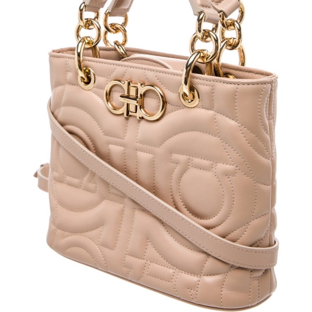 Salvatore Ferragamo Beige Quilted Leather Tote with Gold Hardware - Picture 3 of 6